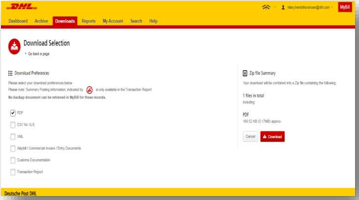 MyBill公式ガイドのDownload Selection。Waybill Commercial Invoice Entry DocumentsとCustoms Documentationの欄