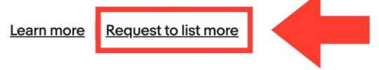 赤枠と矢印で示したRequest to list moreが、販売枠を増やす申請の入口