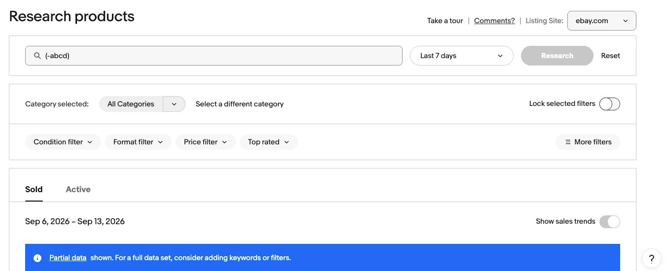 (-abcd)の検索結果にPartial data shownの警告が出た画面