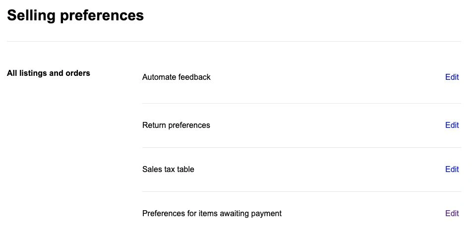 Selling preferencesでPreferences for items awaiting paymentのEditを開く