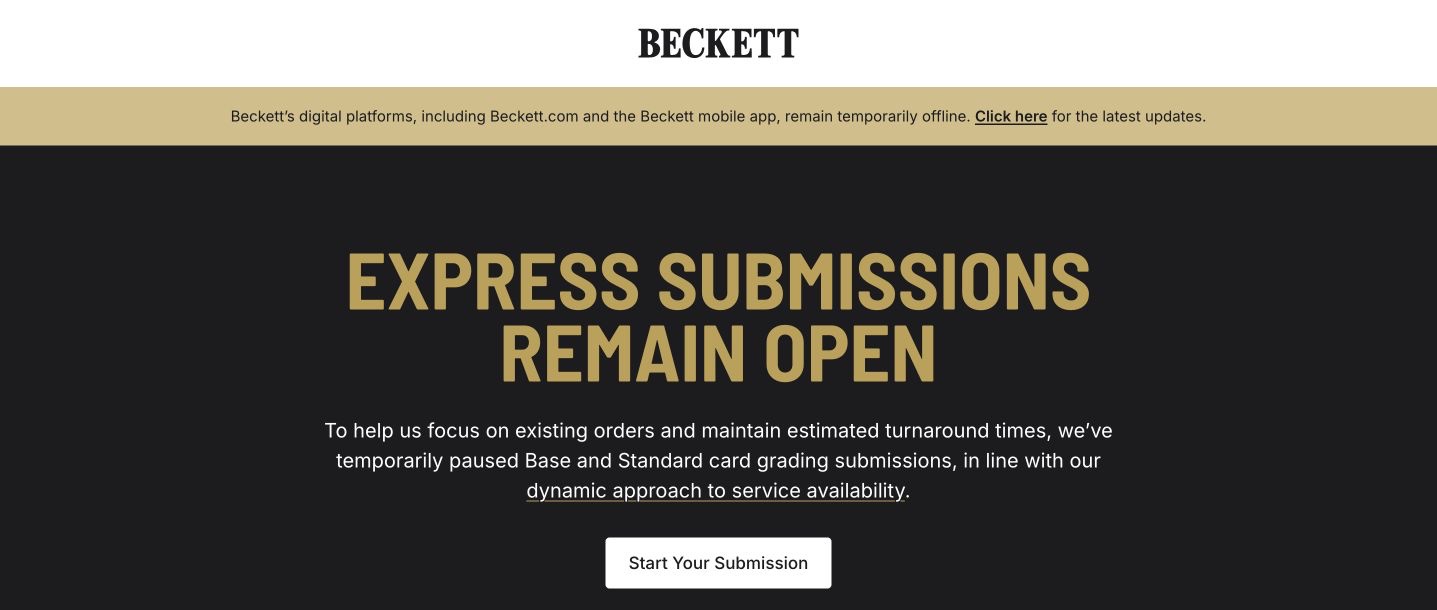 Beckett公式のExpress受付とBase・Standard一時停止の案内