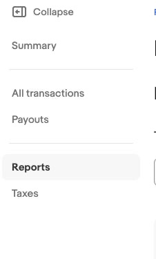 eBay支払いメニュー。All transactions、Payouts、Reportsの位置