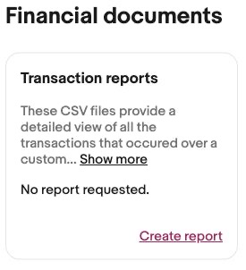 eBayのFinancial documents内のTransaction reportsとCreate report