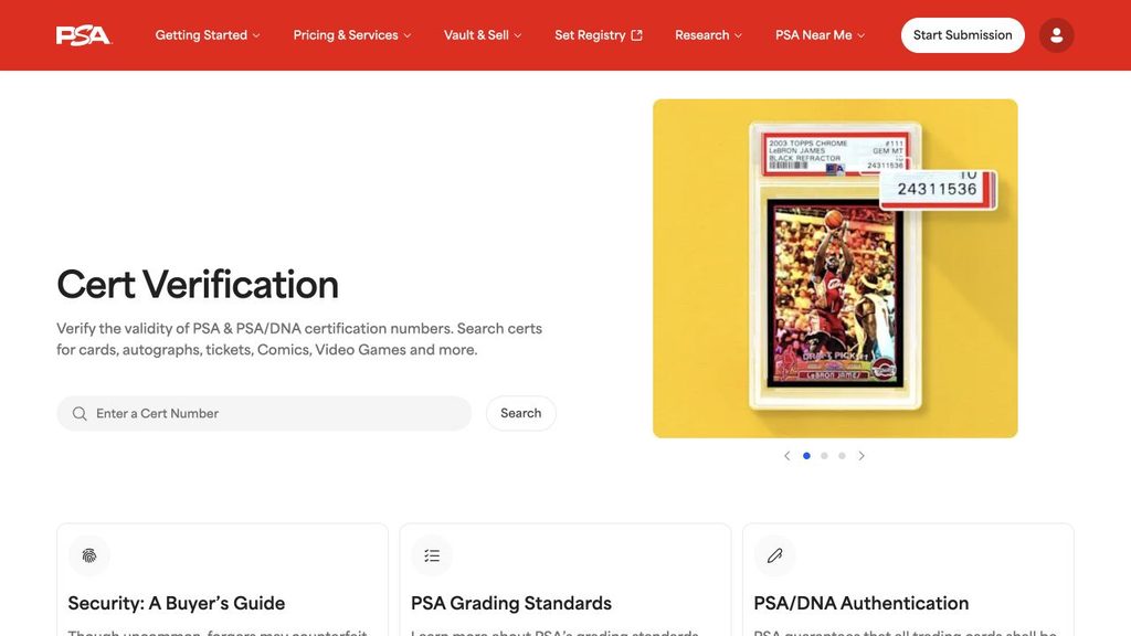 PSA公式サイトの鑑定番号検索欄